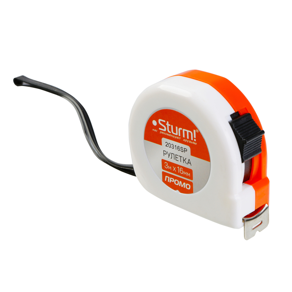 Рулетка 3х16мм, пластиковый корпус, Sturm!