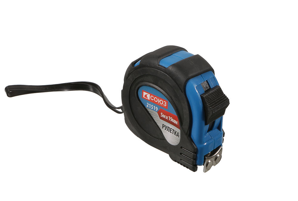 Рулетка 5x19мм, обрезиненная, магнит на зацепе, СОЮЗ