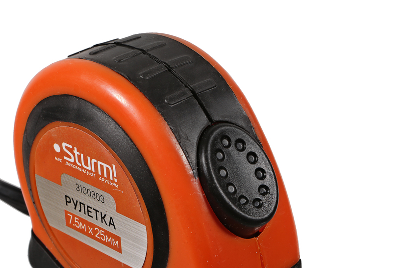 Рулетка 7,5x25мм, автостоп, двухсторонняя шкала, магнит на зацепе, Sturm!