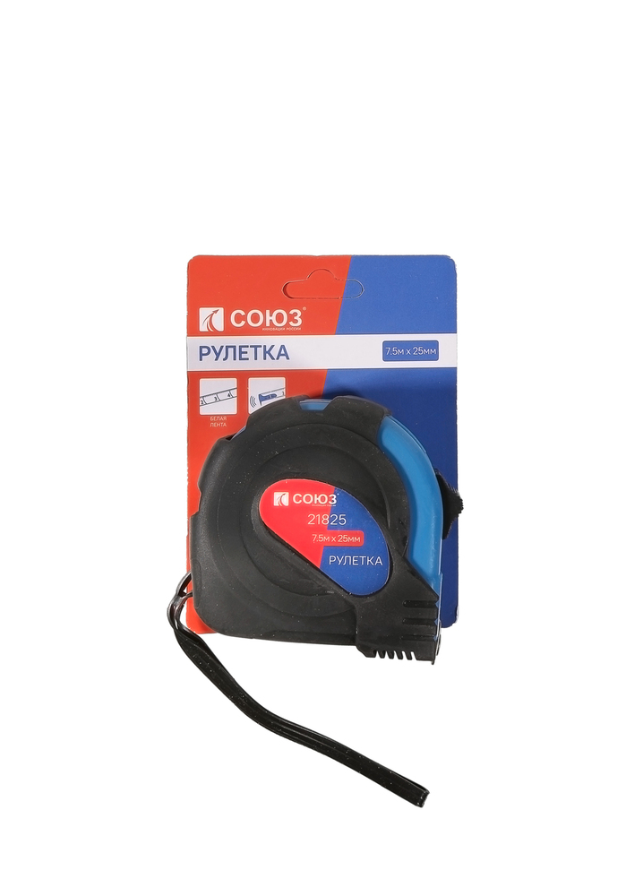 Рулетка 7,5х25мм, обрезиненная, магнит на зацепе, СОЮЗ