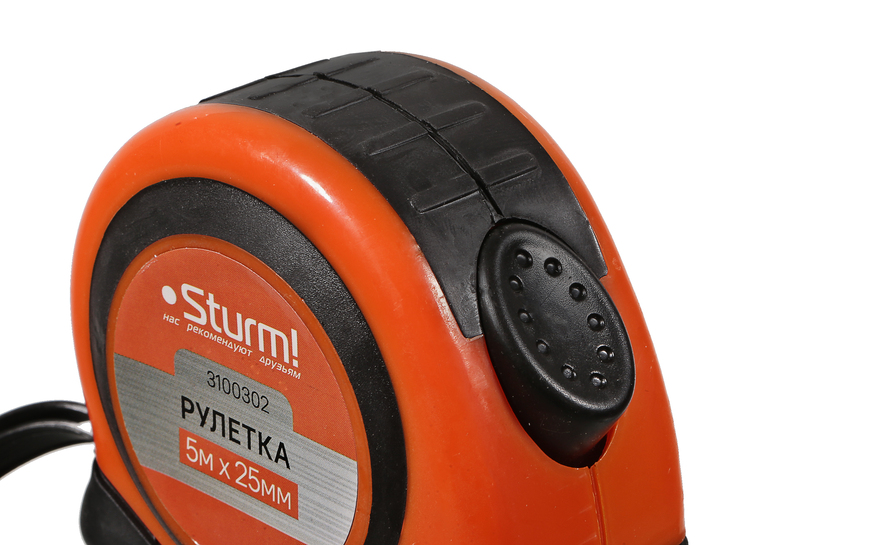 Рулетка 5x25мм, автостоп, двухсторонняя шкала, магнит на зацепе, Sturm!
