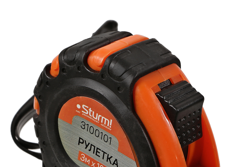 Рулетка 3x16мм, 3 кнопки стопа, двухсторонняя, магнит на зацепе, Sturm!