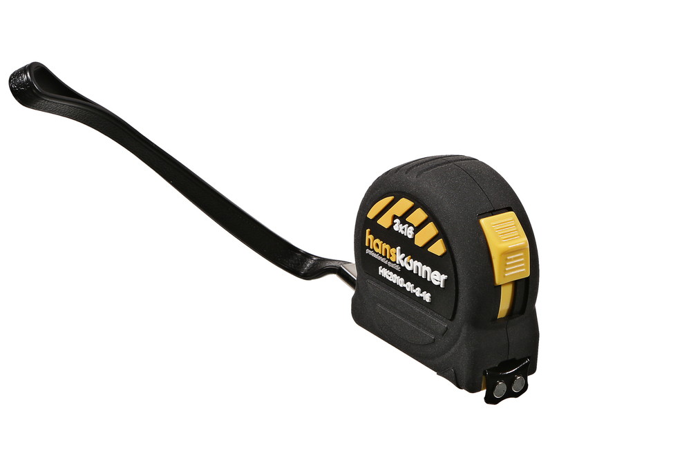 Рулетка 3x16мм, 2 стопа, корпус SoftTouch, супермощный магнит, Hanskonner