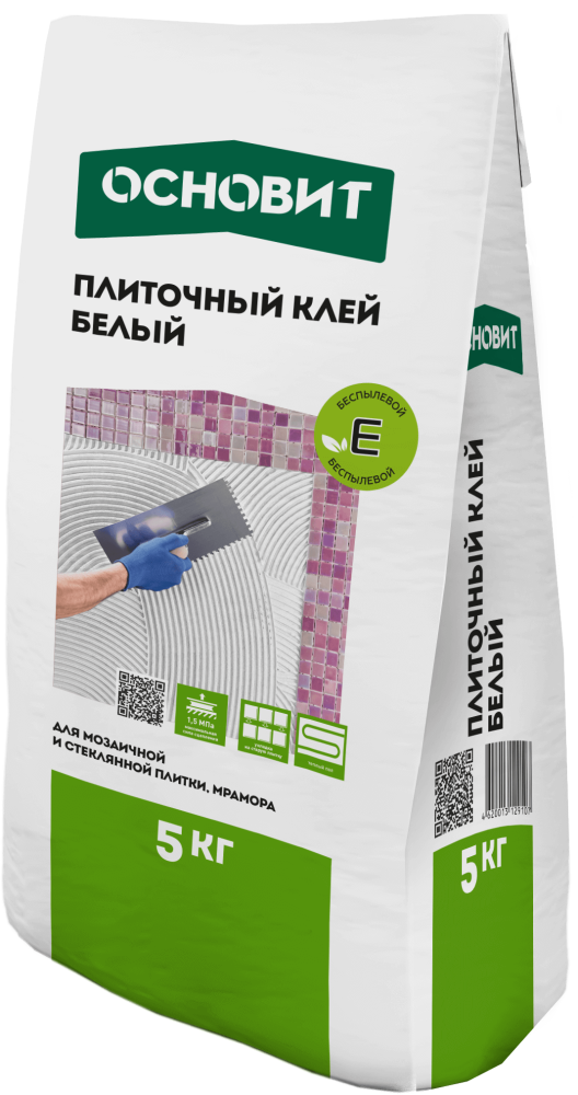 МАКСИПЛИКС AC17W [C2TE] клей профессиональный белый для мрамора, стеклянной и мозаичной плитки ОСНОВИТ 5 кг