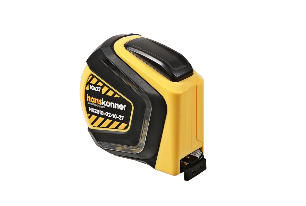 Рулетка 10x27мм, автостоп, двухстор., нейлон, супермощный магнит, Hanskonner