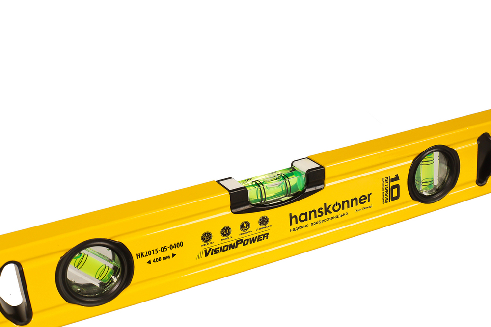 Уровень алюм., 400мм, 3 колбы (одна светится), 0.5 мм/м, hanskonner