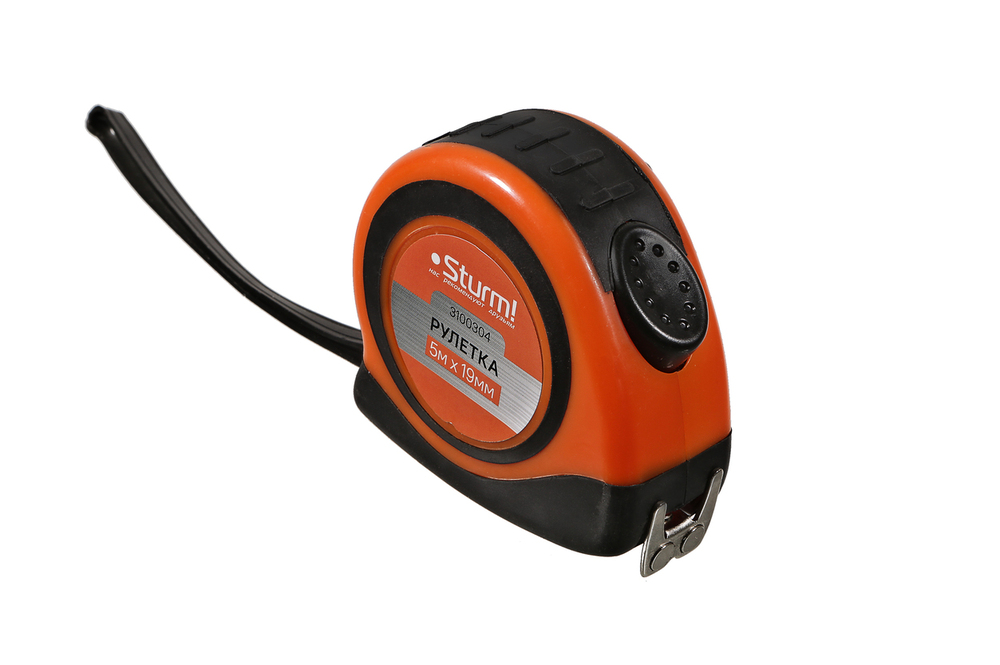 Рулетка 5x19мм, автостоп, двухсторонняя шкала, магнит на зацепе, Sturm!