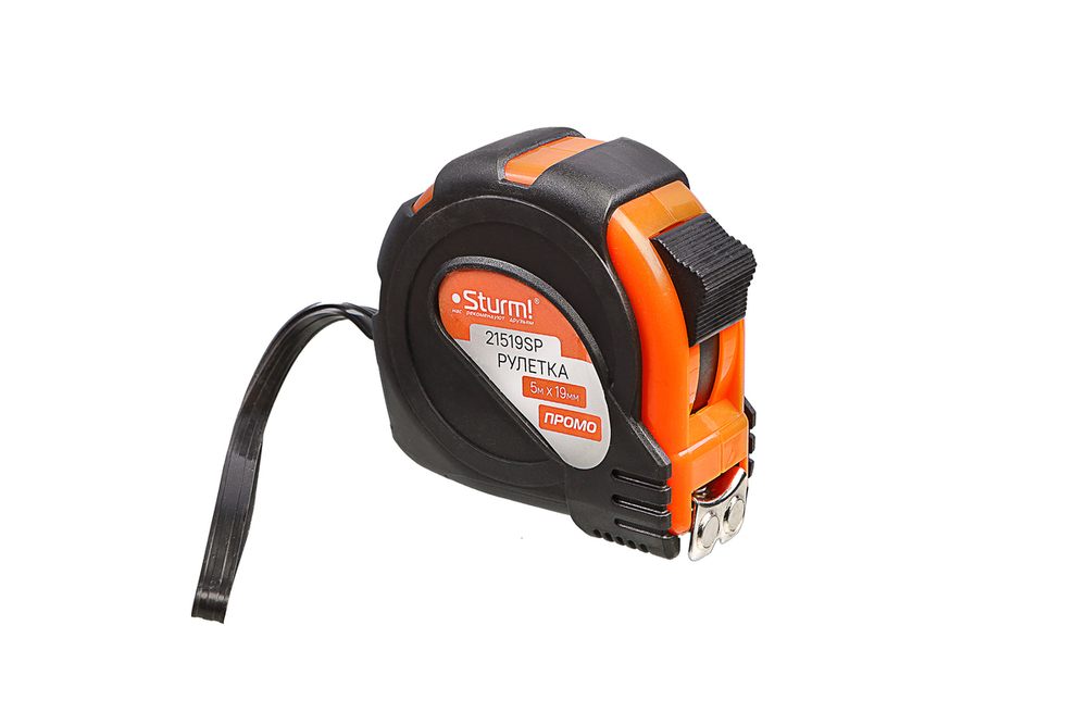 Рулетка 5x19мм, обрезиненная, магнит на зацепе, Sturm!