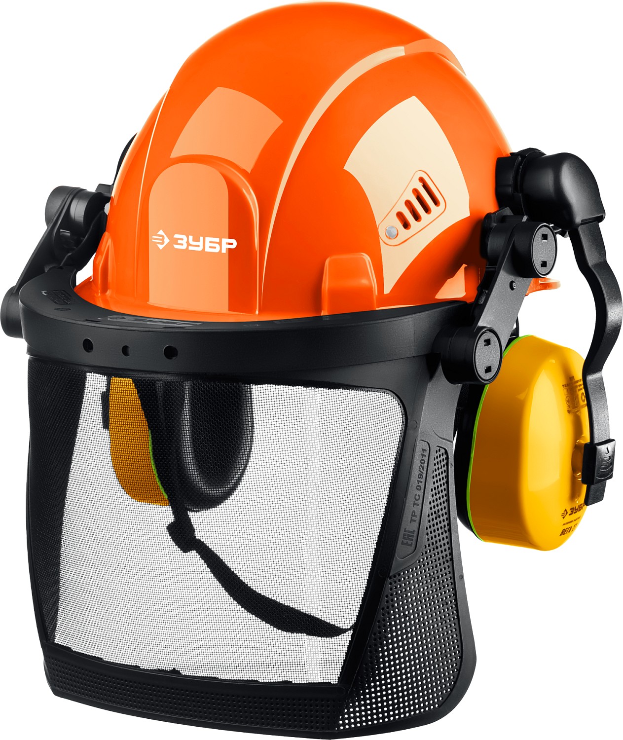 ЗУБР ТРИАДА в комплекте с наушниками и защитным экраном: наушники SNR=27дБ, сетчатый экран 190х339мм, защитная каска (11099)