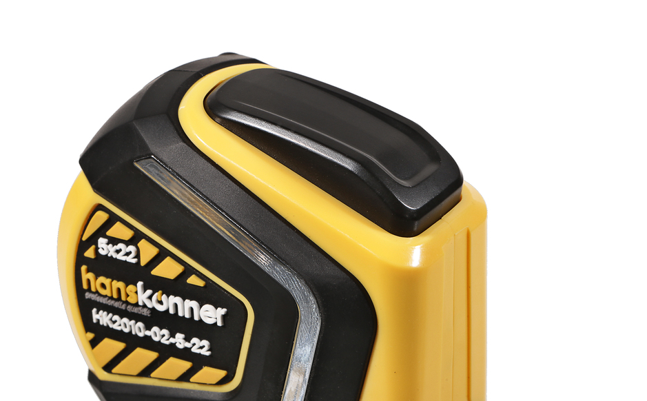 Рулетка 5x22мм, автостоп, двухстор., нейлон, супермощный магнит, Hanskonner