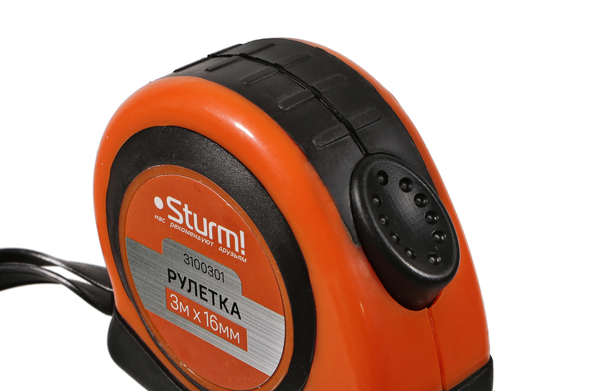 Рулетка 3x16мм, автостоп, двухсторонняя шкала, магнит на зацепе, Sturm!
