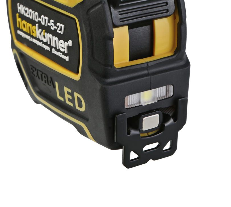 Рулетка 5x27мм, двухстор., нейлон, супермощный магнит, LED фонарь, hanskonner