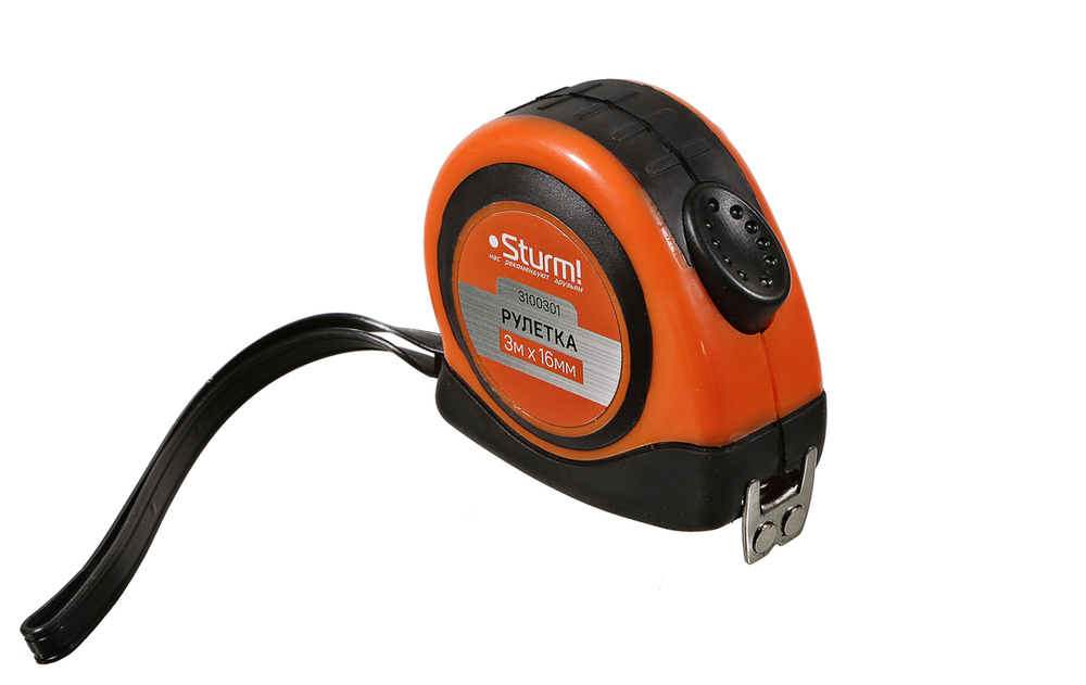 Рулетка 3x16мм, автостоп, двухсторонняя шкала, магнит на зацепе, Sturm!