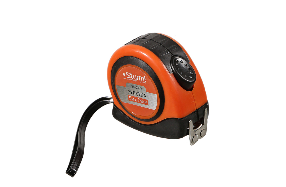 Рулетка 5x25мм, автостоп, двухсторонняя шкала, магнит на зацепе, Sturm!