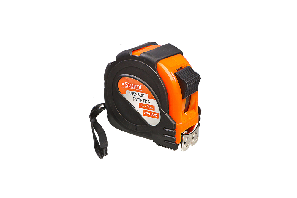 Рулетка 5x25мм, обрезиненная, магнит на зацепе, Sturm!