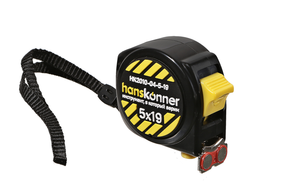 Рулетка 5x19мм, 2 стопа, компактн. корпус,  2 стопа,мощный магнит, Hanskonner