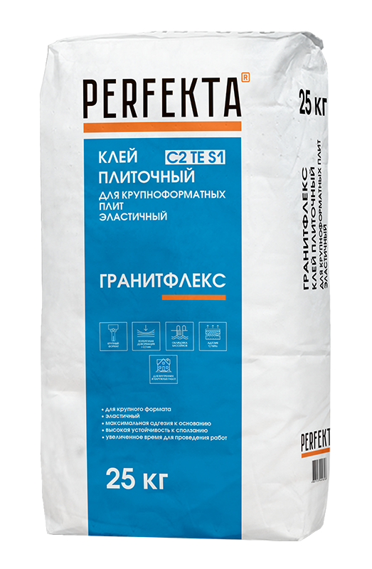 Клей плиточный для крупноформатных плит эластичный Гранитфлекс C2TE S1, 25 кг