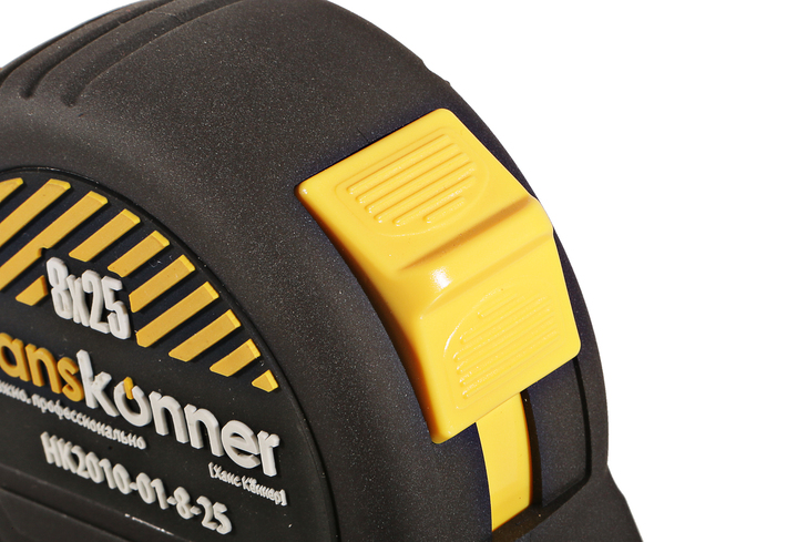 Рулетка 8x25мм, 2 стопа, корпус SoftTouch, супермощный магнит, Hanskonner