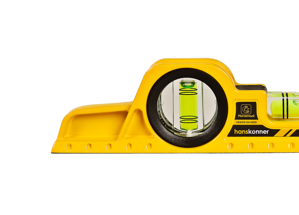 Уровень литой, 250мм, 2 колбы, фрезеров., 2 магнита, 0.5 мм/м, hanskonner