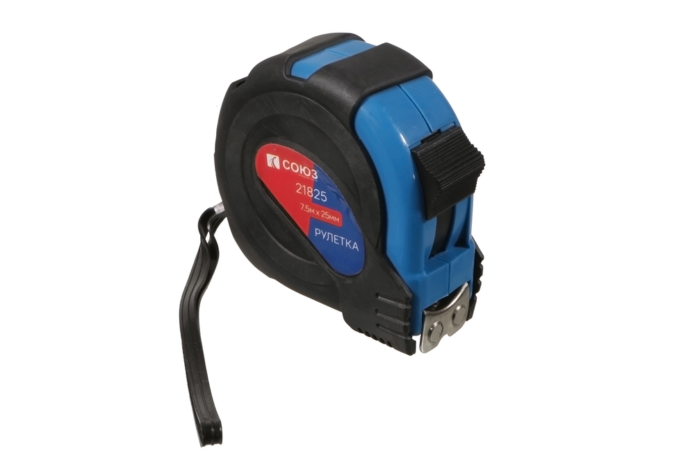 Рулетка 7,5х25мм, обрезиненная, магнит на зацепе, СОЮЗ