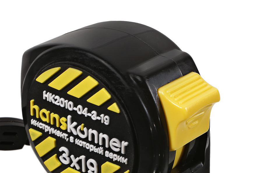 Рулетка 3x19мм, 2 стопа, компактн. корпус,  2 стопа,мощный магнит, Hanskonner