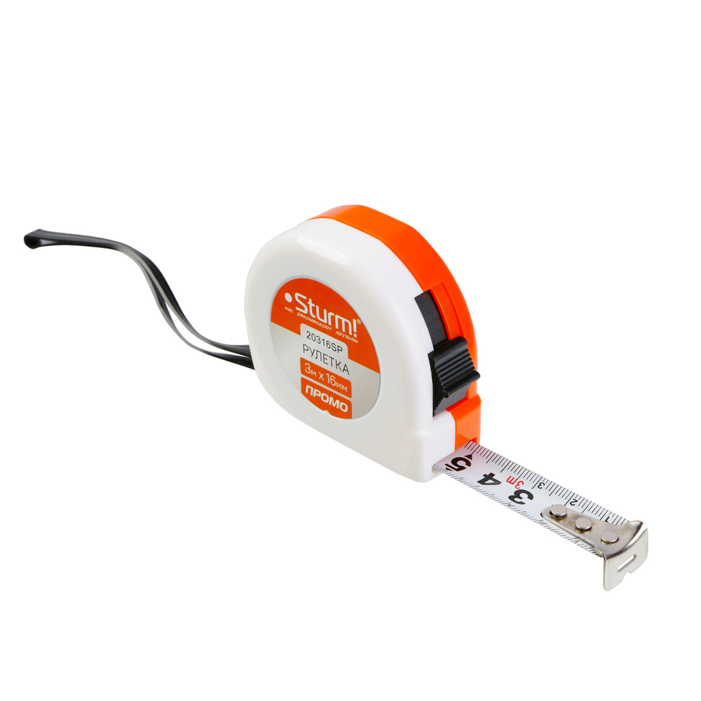 Рулетка 3х16мм, пластиковый корпус, Sturm!