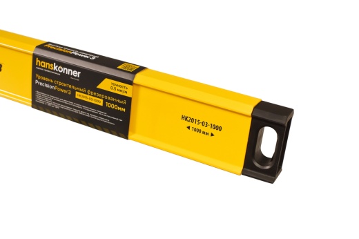 Уровень алюм., 1000мм, 2 колбы, фрезерованный, точность 0.5 мм/м, hanskonner